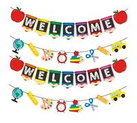 Anneome 4 Pièces Bannière Rentrée Scolaire avec Texte Welcome Décoration Fête Scolaire Accessoire Photo pour Salle de t Accueil Élèves