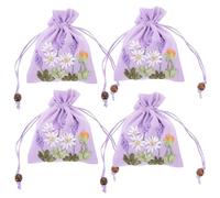 Anneome 4 pièces Lot de Pochettes Brocart Élégantes avec Cordon Sachets Parfumés Lavande Brodés Petits Sacs Cadeaux Multifonctions pour Bijoux et Rangement Décoratif