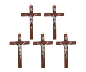 Anneome 5 Pièces Pendentifs Croix Bois Jésus Charms Collier Chrétien Légers pour Fabrication de Bijoux Religieux Accessoires de Foi Catholique Foncé