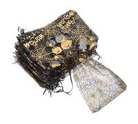 Anneome 50 Pièces Sacs Organza Noirs avec Motifs Citrouille et Araignée Sacs à Friandises Halloween à Cordon Coulissant Pochettes pour Fête et Distribution