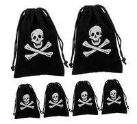 Anneome 6 Pièces Sacs Pirate à Cordon pour Bonbons Halloween Lot de Pochons de Rangement pour Fête Pirate Sacs pour Garçon Fille et Stockage de Petits Objets Décoration Festive