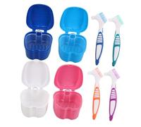 Anneome 8 Pièces Coffret de Bain pour Dentier avec Brosse Boîte de Rangement Forme de Pomme avec Passoire Set Compact pour Nettoyage Trempage et Transport des Prothèses Dentaires Voyage