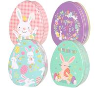 Anneome Boîtes à Bonbons de Fête en Fer-blanc 4 Pièces Motif Lapin Couleurs Pastel Boîte à Cotillons Moyenne pour Biscuits Pâques et Emballage Présent Garçon et Filles