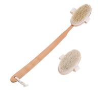 Anneome Brosse Long Manche en Bois Poils de Sanglier et Poils Gris Lot de 2 set de Brosses Exfoliantes Dos Masseur de Peau Naturel Accessoire de Bain pour Nettoyage Corporel