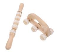 Anneome Ensemble 2 Outils de Massage en Bois Naturel Rouleaux en Silicone Souple, Rouleau Corporel à 5 Roues et Masseur Fascia à 6 Roues, Compact et Léger pour Massage à Domicile et