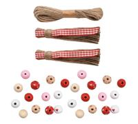 Anneome Guirlande de Perles Rondes en Bois, Perles de Bois Romantiques Diy, Rondes, Surface Lisse, Décoratives, Motifs Thème Saint-valentin, pour Projets Créatifs Saint-valentin