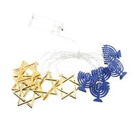 Anneome Guirlande Lumineuse Hanoukka à Piles D’étoile De David Et Bougies, 9 Lumières LED Décoratives, Couleur Or Et Bleu, Décoration Festive pour Intérieur Et Fête De Hanoukka
