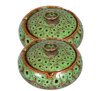 Anneome Lot De 2 Cendriers D'intérieur en Céramique avec Couvercle Coupe-Vent, Design Européen, Couleur Vert Cuivré, Accessoire pour Fumeurs, Terrasse, Bureau Et Maison