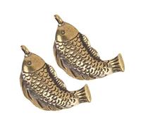 Anneome Lot de 2 Porte-Clés Pendentifs Vintage en Laiton Massif de Poisson Carpe Miniatures Rétro pour Paquet et Bijoux Breloques Sculptées Chinoises Légères Symbole de Chance et