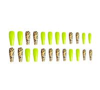 Anneome Lot de 24 Faux Ongles Longs en Forme de Danseuse Fluorescents Jaune Motif Léopard Plastique Solide Couverture Complète Autocollants pour Nail Art Femme Application Facile et