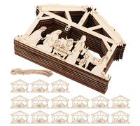 Anneome Lot de 50 Décorations de Noël en Bois Naturel Représentant la Nativité Ornements Suspendus pour Sapin Décorations Saisonnières à Peindre Embellissements DIY pour Loisirs