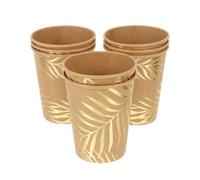 Anneome Lot de 8 Gobelets Jetables en Papier Kraft Écologique Feuille de Palmier Dorée, 250 Ml, Vaisselle en Papier pour Fête, Anniversaire et Usage Quotidien, Mug à Boisson et Verre à
