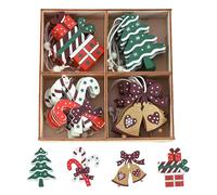 anneratteryer 24 Deco Sapin De Noel Or Et Rouge, Sujet De Decoration en Bois Noel à Suspendre en Bois, Arbre, Cadeaux, Bâtons Et Cloches, Pendentifs De Noël Rouge, Vert, Blanc,Deco De Noel Interieur