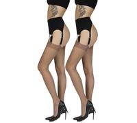 Annes styling - Bas Jarretelles Fins 20 DEN, Lot de 2 - Élégance Classique, Confort Quotidien, Parfaits pour Robes et Tenues Printanières - Taille XL/XXL, Avana
