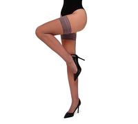 Annes styling Calze Rete Bas autofixants en résille en silicone avec finition en dentelle et maille losange haute en nylon, perle, XXL-3XL