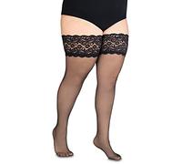 Annes styling Cecile Bas de cuisse opaques en dentelle transparente pour femme 20 deniers avec silicone antidérapant, noir, XXL/3XL