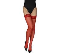 Annes styling Sindis Bas Autofixants pour Femmes 15 Deniers avec Bande en Silicone Antidérapant Transparents avec Dentelle Haute jusqu'aux Cuisses, rouge, XXL-3XL