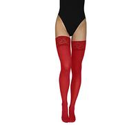 Annes styling Truss Bas de lingerie en microfibre 60 deniers avec dentelle haute opaque en silicone pour femme, rouge, M/L