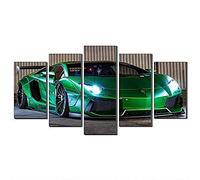 Annick Goutal 5 Panneaux Verts Lamborghini Aventador LP700 Toile Peinture À l'huile Mur Art Sport Voiture Photo Toile Prints Illustration pour Home Decor (avec Cadre,75_x_150_cm)