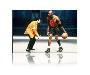Annick Goutal Michael Jordan Et Michael Jackson, Art, Impression sur Toile, Peinture sur Fond Noir, on Encadrée (40_x_60_cm)