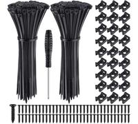 Annickee 130 Sets Collier de Serrage, Attaches Cable avec Embase de Serre Cables, Vis et Tournevis, Collier de Serrage Plastique Réutilisable, Collier Serrage Noir(100mm) pour Organiser Câbles