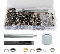 Annickee 140 Sets Oeillet Couture 10mm, Kit d'oeillet Metal, Oeillet INOX, Oeillets pour baches incluant l'outil de Perforation, l'outil d'installation, Le Socle, Adapté pour Tissu, Cuir (4 Couleurs)