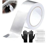Annickee 20M x 5cm Ruban Adhésif Aluminium, Bande Thermique Echappement Isolant avec 20 Serre Câbles, Gants, Scotch Aluminium Autoadhésif Haute Température pour collecteur d'échappement de voiture