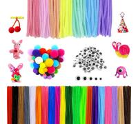 Annickee 300 Pièces Fil Chenille, 25 Couleurs Cure Pipe, Chenille Loisir Creatif avec 150 Yeux Branlants Autocollants et 60 Pompons, Cure-Pipes de Colorés pour Décorations et Artisanat DIY, 30x0.6 cm