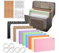 Annickee 320 Pièces Fiche de Revision Set, Noire Boîtes à Fiches, avec 240 A6 Fiches Lignées Colorées, 50 Blanches Cartes d’étude, 6 Anneaux de Reliure, 2 Autocollants, 15 Intercalaires, 6 étiquettes