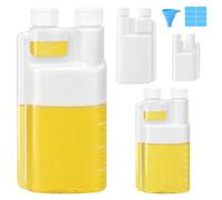 Annickee 4 Flacons Doseurs à Double Col en PEHD Bouteille Doseuse à Double | 1L Vide avec Chambre de Dosage de 50 ml, 500ml mit 30ml, 250ml mit 20ml, 100ml mit 5ml, avec Entonnoir Autocollants