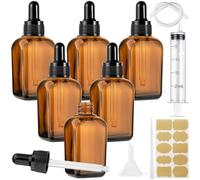 Annickee Flacon Pipette, Petit Flacon Compte Gouttes en Verre Ambré - Conception Carrée Stable avec 5 Pièces d'Accessoires, pour Huiles Essentielles Parfums Aromathérapie (50ml - 6 PCS)