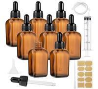 Annickee Flacon Pipette, Petit Flacon Compte Gouttes en Verre Ambré - Conception Carrée Stable avec 5 Pièces d'Accessoires, pour Huiles Essentielles Parfums Aromathérapie (30ml - 8 PCS)