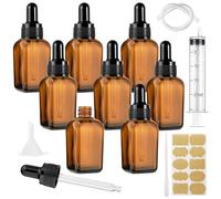 Annickee Flacon Pipette, Petit Flacon Compte Gouttes en Verre Ambré - Conception Carrée Stable avec 5 Pièces d'Accessoires, pour Huiles Essentielles Parfums Aromathérapie (20ml - 8 PCS)