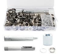Annickee Oeillet Couture 10mm, Kit d'oeillet Metal, Oeillet INOX, Oeillets pour baches incluant l'outil de Perforation, l'outil d'installation, Le Socle, Adapté pour Tissu, Cuir (Argenté)