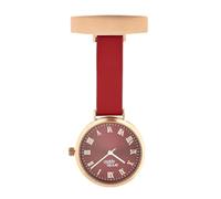 Annie Apple Meraki Montre gousset d'infirmière - Boîtier or rose de 35 mm avec bracelet en cuir véritable rouge cerise - Montre de poche analogique de qualité supérieure pour professionnels de la