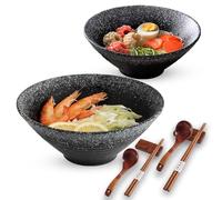 Annie's Cocina Lot de 2 bols à ramen en porcelaine 1 000 ml avec baguettes, cuillères et reposes en bois, grand bol japonais à ramen pour soupe, salade, céréales, pâtes, micro-ondes et lave-vaisselle,
