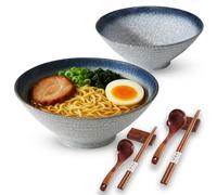 Annie's Cocina Lot de 2 bols à ramen en porcelaine 1 000 ml avec baguettes, cuillères et reposes en bois, grand bol japonais à ramen pour soupe, salade, céréales, pâtes, micro-ondes et lave-vaisselle,