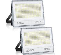 ANNIFUNLY Lot de 2 spots LED d'extérieur 300 W, 30 0000 lm Floodlight super lumineux, projecteur 6500 K blanc froid, réflecteur IP67 étanche pour garage, jardin, cour, parc