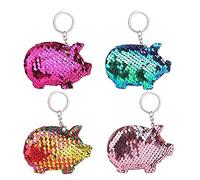 ANNIUP Lot de 4 porte-clés mignons en forme de cochon à paillettes - Porte-clés pour téléphone / voiture / sac - Accessoires décoratifs - Cadeaux pour femmes et filles - Bleu, rose, arc-en-ciel