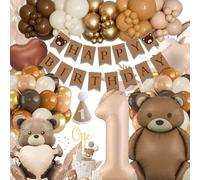 Anniversaire 1 An Decoration Garcon, Ballon Joyeux Anniversaire avec Ballons Marron Bohème, Bannière Happy Birthday, Ballons Anniversaires pour Décoration 1 An Garçon Fille