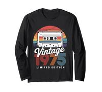 Anniversaire 1975 Édition Limitée Style Cassette Audio Manche Longue, Unisexe pour Adultes, Noir, M