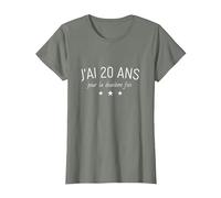 Anniversaire 40 Ans - Humour Deux Fois 20 Ans T-Shirt, Femme, Vert Kaki chiné, XS