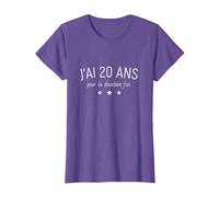 Anniversaire 40 Ans - Humour Deux Fois 20 Ans T-Shirt, Femme, Violet Chiné, XL