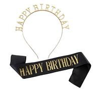 Anniversaire Ceinture et Diadème Echarpe Anniversaire Couronne Princesse Adulte Femme Anniversaire Ceinture d'Anniversaire,pour Les happy birthday Décorations de Fête (noir)