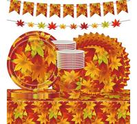 Anniversaire d'automne, décorations de table de fête de récolte, vaisselle de fête de Thanksgiving, grande nappe, assiettes en carton de 20 cm, tasses, serviettes, set de couverts en feuille d'érable,