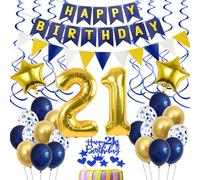 Anniversaire Decoration 21 ans Homme Bleu, Ballons Anniversaire 21 Bleu Or Déco, 21 ans Anniversaire Bleu Or, Homme 21 ans Déco Gâteau, 21 ans ballon Homme Décoration Femme,21 Ballon Bleu Déco