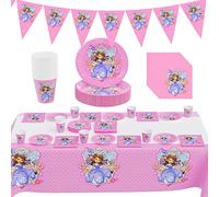 Anniversaire Décoration 62 Pcs,Fête de Décoration Set,Thème Vaisselle Anniversaire,Drapeau Triangulaire,Assiettes,Tasses,Serviettes,Nappes,Fournitures de Vaisselle