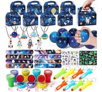 Anniversaire Espace Cadeau Garcon Balles Anti-Stress Boite Cadeau Porte-clés Fusée Timbre Collier de Planète Tatouage Lumineux Bracelets à Claquer Espace Pinata Enfants Fête Cadeau D'anniversaire