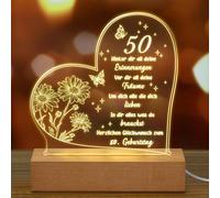 Anniversaire Femme Homme Cadeaux D'anniversaire Pour 50 Ans Veilleuse En Acrylique Avec Gravure 50e Anniversaire Pour Épouse, Maman, Amis, Mari, Mère Idées Cadeaux (50. Geburtstag)
