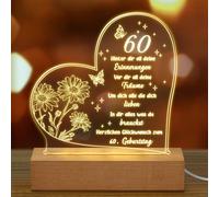 Anniversaire Femme Homme Cadeaux D'anniversaire Pour 60 Ans Veilleuse En Acrylique Avec Gravure 60e Anniversaire Pour Épouse, Maman, Amis, Mari, Mère Idées Cadeaux (60. Geburtstag)